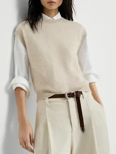 Brunello Cucinelli Women's Sparkling Mohair and Wool Knit T-Shirt with Monili - Ivory - Size XXL | Thumbnail 5 Brunello Cucinelli Women's Sparkling Mohair and Wool Knit T-Shirt with Monili - Ivory - Size XXL | Thumbnail 5
