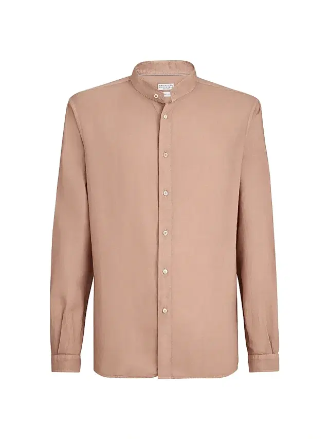 Brunello Cucinelli Men's Garment Dyed Easy Fit Shirt in Cotton and Linen Pinpoint - Earth