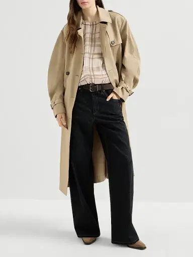 Brunello Cucinelli Women's Silk Organza T-Shirt in Macrocheck Print with Shiny Neck Detail - Beige - Size XXXL | Thumbnail 6 Brunello Cucinelli Women's Silk Organza T-Shirt in Macrocheck Print with Shiny Neck Detail - Beige - Size XXXL | Thumbnail 6