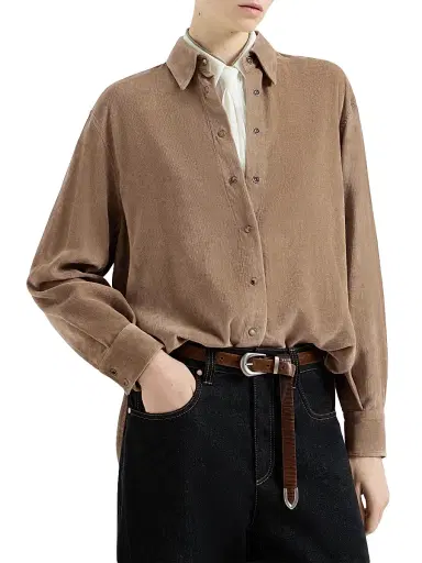 Brunello Cucinelli Women's Fluid Corduroy Shirt with Monili - Espresso - Size XXXL | Thumbnail 2 Brunello Cucinelli Women's Fluid Corduroy Shirt with Monili - Espresso - Size XXXL | Thumbnail 2