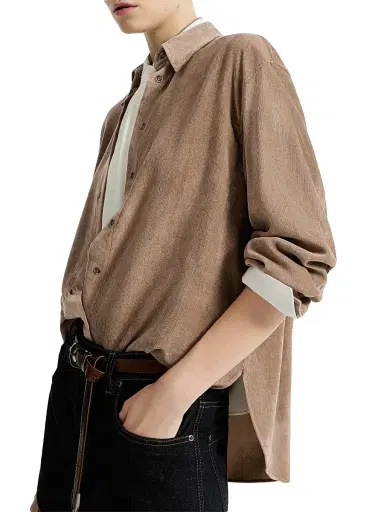 Brunello Cucinelli Women's Fluid Corduroy Shirt with Monili - Espresso - Size XXXL | Thumbnail 4 Brunello Cucinelli Women's Fluid Corduroy Shirt with Monili - Espresso - Size XXXL | Thumbnail 4
