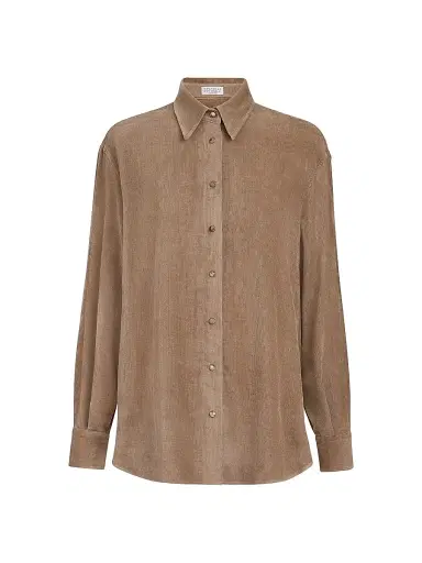 Brunello Cucinelli Women's Fluid Corduroy Shirt with Monili - Espresso - Size XXXL | Thumbnail 1 Brunello Cucinelli Women's Fluid Corduroy Shirt with Monili - Espresso - Size XXXL | Thumbnail 1