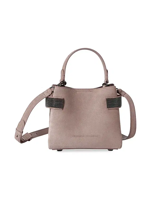 Brunello Cucinelli Women's Essence  Top Handle Bag in Suede with Precious Bands - Pink