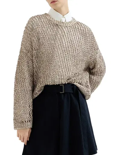 Brunello Cucinelli Women's Dazzling Chiné Net Sweater in Silk and Linen - Rope - Size XXXL | Thumbnail 2 Brunello Cucinelli Women's Dazzling Chiné Net Sweater in Silk and Linen - Rope - Size XXXL | Thumbnail 2