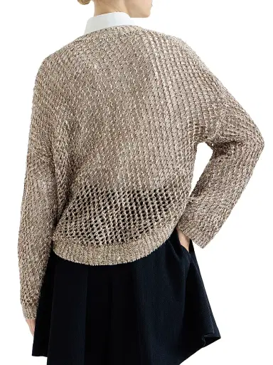 Brunello Cucinelli Women's Dazzling Chiné Net Sweater in Silk and Linen - Rope - Size XXXL | Thumbnail 3 Brunello Cucinelli Women's Dazzling Chiné Net Sweater in Silk and Linen - Rope - Size XXXL | Thumbnail 3