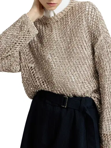 Brunello Cucinelli Women's Dazzling Chiné Net Sweater in Silk and Linen - Rope - Size XXXL | Thumbnail 5 Brunello Cucinelli Women's Dazzling Chiné Net Sweater in Silk and Linen - Rope - Size XXXL | Thumbnail 5