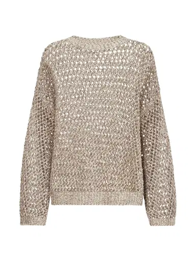 Brunello Cucinelli Women's Dazzling Chiné Net Sweater in Silk and Linen - Rope - Size XXXL | Thumbnail 1 Brunello Cucinelli Women's Dazzling Chiné Net Sweater in Silk and Linen - Rope - Size XXXL | Thumbnail 1