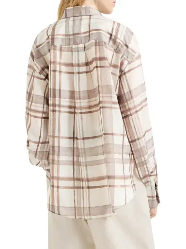 Brunello Cucinelli Women's Silk Pongée Shirt in Macrocheck Print | Thumbnail 3 Brunello Cucinelli Women's Silk Pongée Shirt in Macrocheck Print | Thumbnail 3