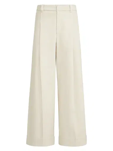 Brunello Cucinelli Women's Stretch Dyed Denim Pleated A Line Trousers with Monili - Milk - Size 0 | Thumbnail 1
