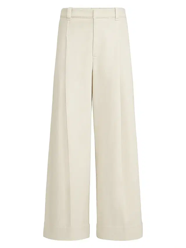 Brunello Cucinelli Women's Stretch Dyed Denim Pleated A Line Trousers with Monili - Milk
