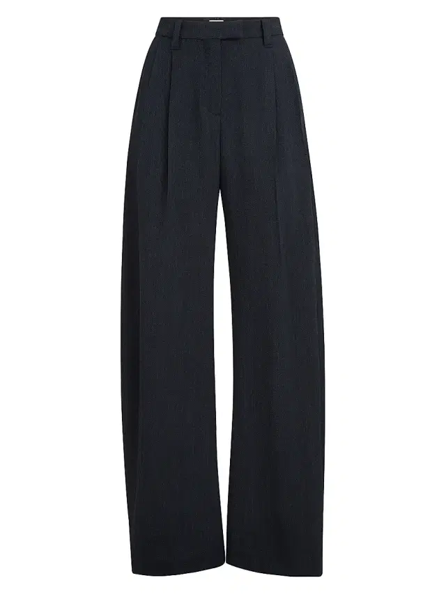 Brunello Cucinelli Women's Virgin Wool Crêpe Chevron Tailored Barrel Trousers - Navy Blue