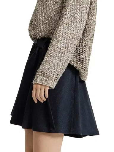 Brunello Cucinelli Women's Virgin Wool Crêpe Chevron Skirt Pants with Monili | Thumbnail 3