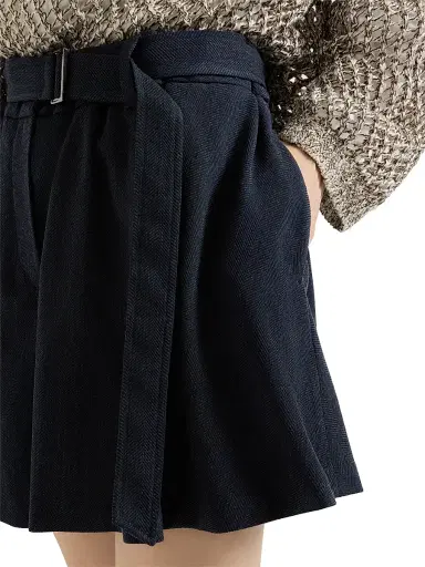 Brunello Cucinelli Women's Virgin Wool Crêpe Chevron Skirt Pants with Monili | Thumbnail 5