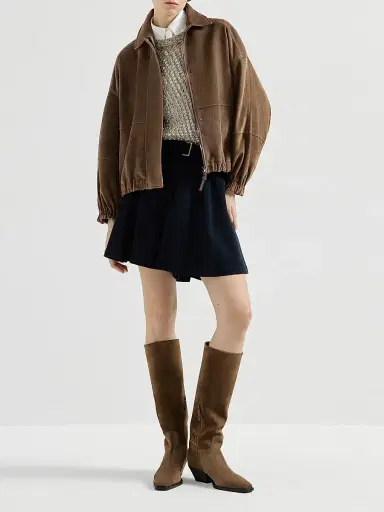 Brunello Cucinelli Women's Virgin Wool Crêpe Chevron Skirt Pants with Monili - Navy Blue - Size 14 | Thumbnail 6 Brunello Cucinelli Women's Virgin Wool Crêpe Chevron Skirt Pants with Monili - Navy Blue - Size 14 | Thumbnail 6