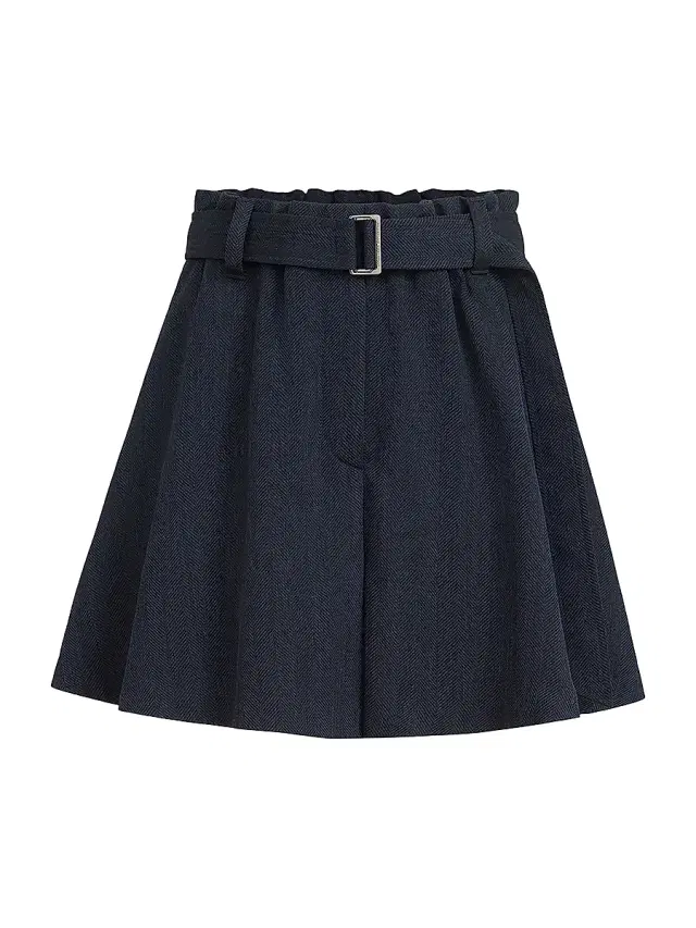 Brunello Cucinelli Women's Virgin Wool Crêpe Chevron Skirt Pants with Monili - Navy Blue