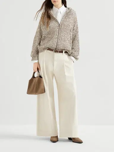 Brunello Cucinelli Women's Dazzling Chiné Net Hooded Cardigan in Silk and Linen with Zipper - Rope - Size XXXL | Thumbnail 6