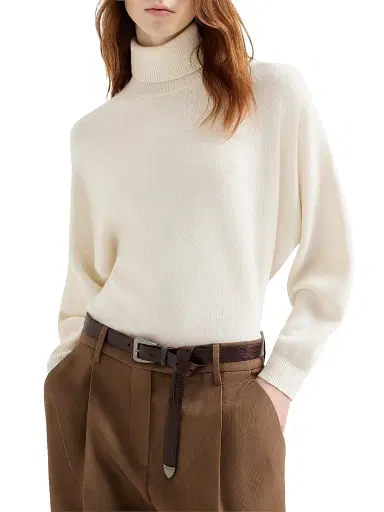 Brunello Cucinelli Women's Cashmere Turtleneck Sweater with Monili - Butter - Size Medium | Thumbnail 2