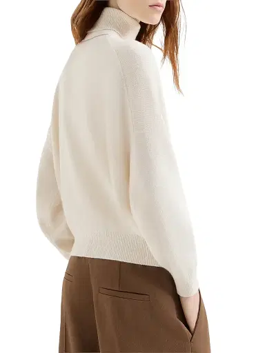 Brunello Cucinelli Women's Cashmere Turtleneck Sweater with Monili - Butter - Size Medium | Thumbnail 3