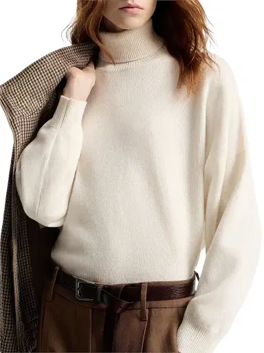 Brunello Cucinelli Women's Cashmere Turtleneck Sweater with Monili - Butter - Size Medium | Thumbnail 4