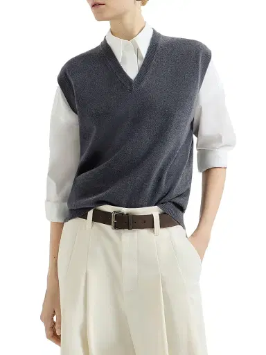 Brunello Cucinelli Women's Cashmere Sweater Vest with Monili - Blue | Thumbnail 2