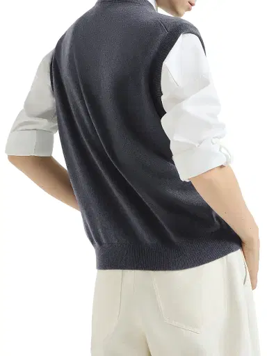 Brunello Cucinelli Women's Cashmere Sweater Vest with Monili - Blue | Thumbnail 3