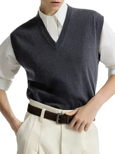 Brunello Cucinelli Women's Cashmere Sweater Vest with Monili - Blue | Thumbnail 5