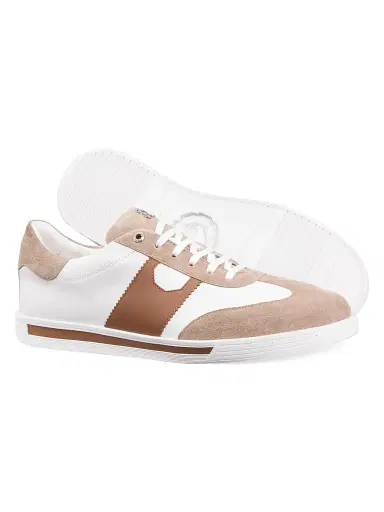 Stefano Ricci Men's Suede and Calfskin Leather Sneakers - White Brown - Size 10.5 | Thumbnail 3