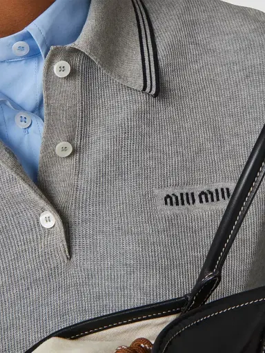 Miu Miu Women's Cotton Jersey Polo Shirt - Grey - Size 2 | Thumbnail 5
