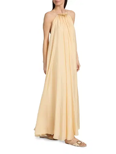 Zimmermann Women's Aster Gathered Bead Silk Maxi Dress - Cream | Thumbnail 2