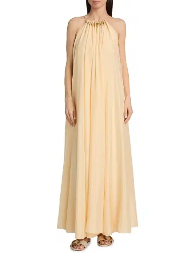 Zimmermann Women's Aster Gathered Bead Silk Maxi Dress - Cream | Thumbnail 3