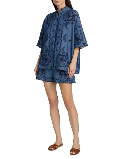 Zimmermann Women's Aster Embroidered Denim Shirt - Railway Blue - Size 10 | Thumbnail 2
