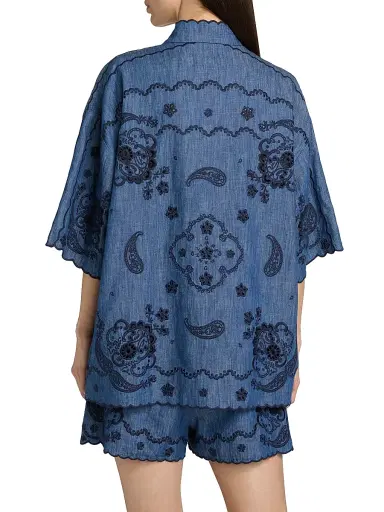Zimmermann Women's Aster Embroidered Denim Shirt - Railway Blue - Size 10 | Thumbnail 5