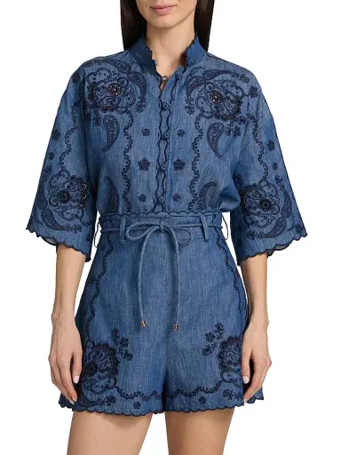 Zimmermann Women's Aster Embroidered Denim Shirt - Railway Blue - Size 10 | Thumbnail 6