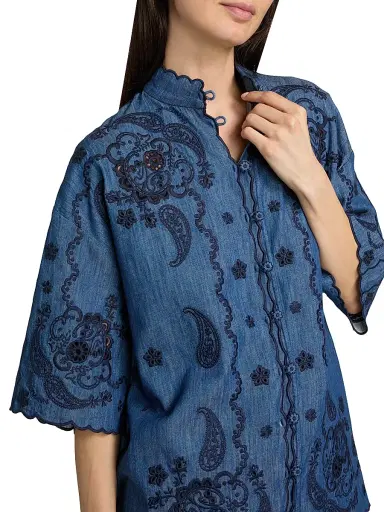 Zimmermann Women's Aster Embroidered Denim Shirt - Railway Blue - Size 10 | Thumbnail 7