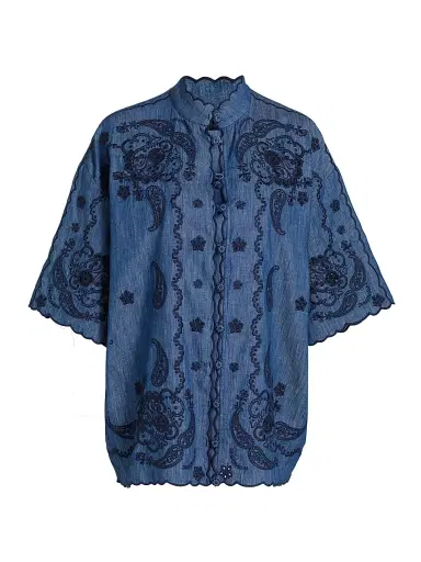 Zimmermann Women's Aster Embroidered Denim Shirt - Railway Blue - Size 10 | Thumbnail 1