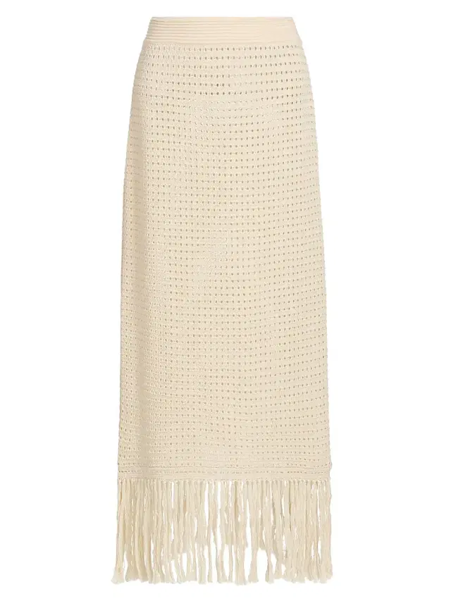 Women's Indra Crochet Fringe Cotton Midi-Skirt - Cream