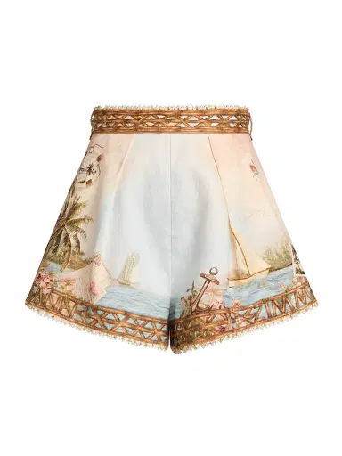 Zimmermann Women's Mahon Island Linen Board Shorts - Island Map Blue - Size 8 | Thumbnail 1 Zimmermann Women's Mahon Island Linen Board Shorts - Island Map Blue - Size 8 | Thumbnail 1