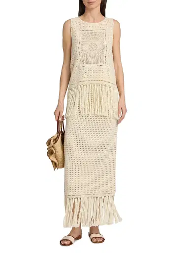 Zimmermann Women's Indra Crochet Fringe Cotton Tank - Cream | Thumbnail 2