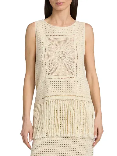 Zimmermann Women's Indra Crochet Fringe Cotton Tank - Cream | Thumbnail 3