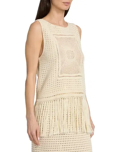Zimmermann Women's Indra Crochet Fringe Cotton Tank - Cream | Thumbnail 4