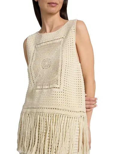 Zimmermann Women's Indra Crochet Fringe Cotton Tank - Cream | Thumbnail 6