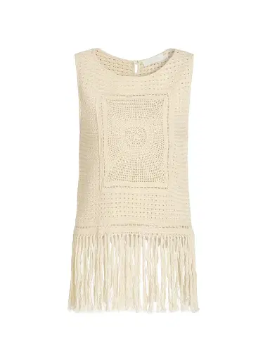 Zimmermann Women's Indra Crochet Fringe Cotton Tank - Cream | Thumbnail 1