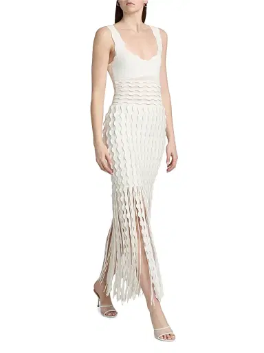 Simkhai Women's Brionne Scalloped Knit Midi-Dress - Ivory - Size XS | Thumbnail 2