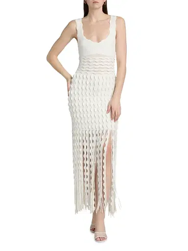 Simkhai Women's Brionne Scalloped Knit Midi-Dress - Ivory - Size XS | Thumbnail 3