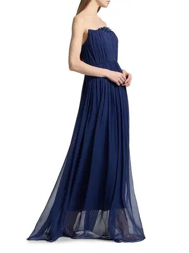 Pamella Roland Women's Embellished Silk Chiffon A-Line Gown - Navy | Thumbnail 2