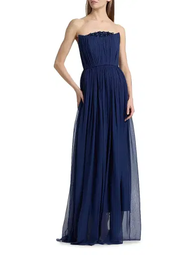 Pamella Roland Women's Embellished Silk Chiffon A-Line Gown - Navy | Thumbnail 3