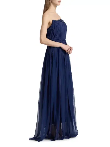 Pamella Roland Women's Embellished Silk Chiffon A-Line Gown - Navy | Thumbnail 4