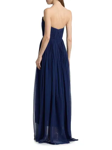 Pamella Roland Women's Embellished Silk Chiffon A-Line Gown - Navy | Thumbnail 5