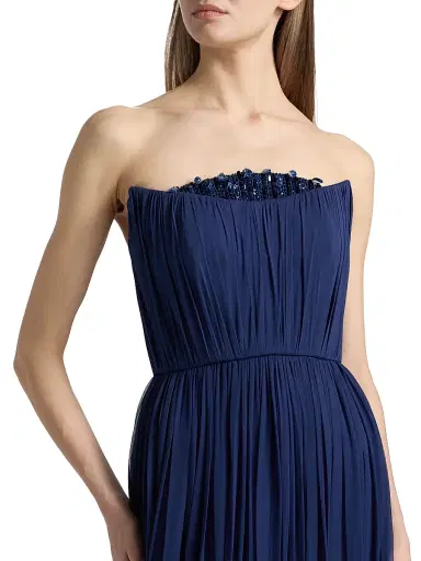 Pamella Roland Women's Embellished Silk Chiffon A-Line Gown - Navy | Thumbnail 6