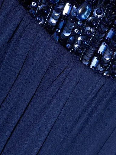 Pamella Roland Women's Embellished Silk Chiffon A-Line Gown - Navy | Thumbnail 7
